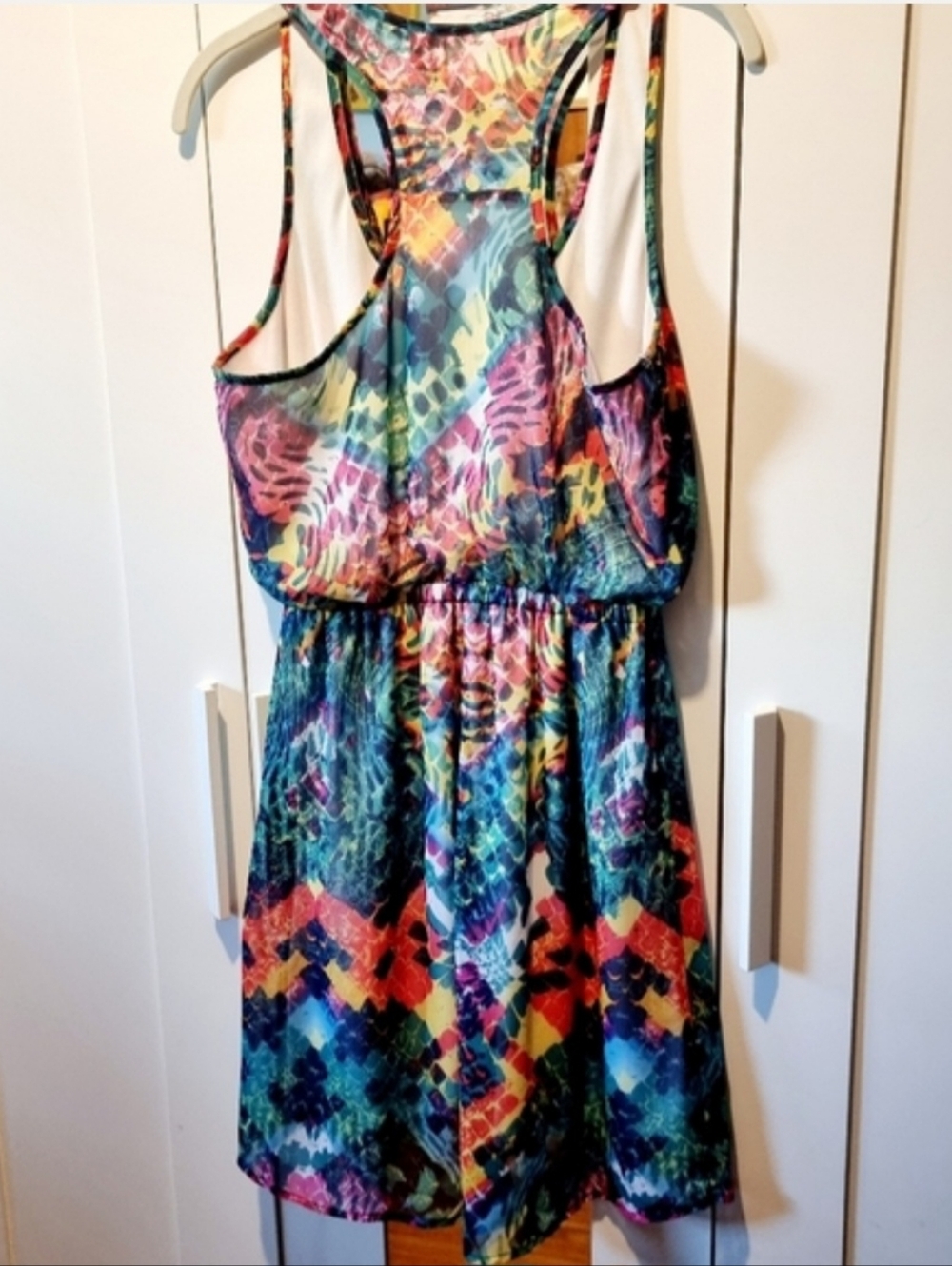 Eyeshadow Multicolor Abstract Print Racerback High-Low Dress Size M - Picture 3 of 7